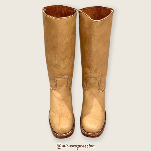 Frye Campus 14L Banana Yellow Leather Vintage Distressed Knee High Pull On Boots - Picture 11 of 16